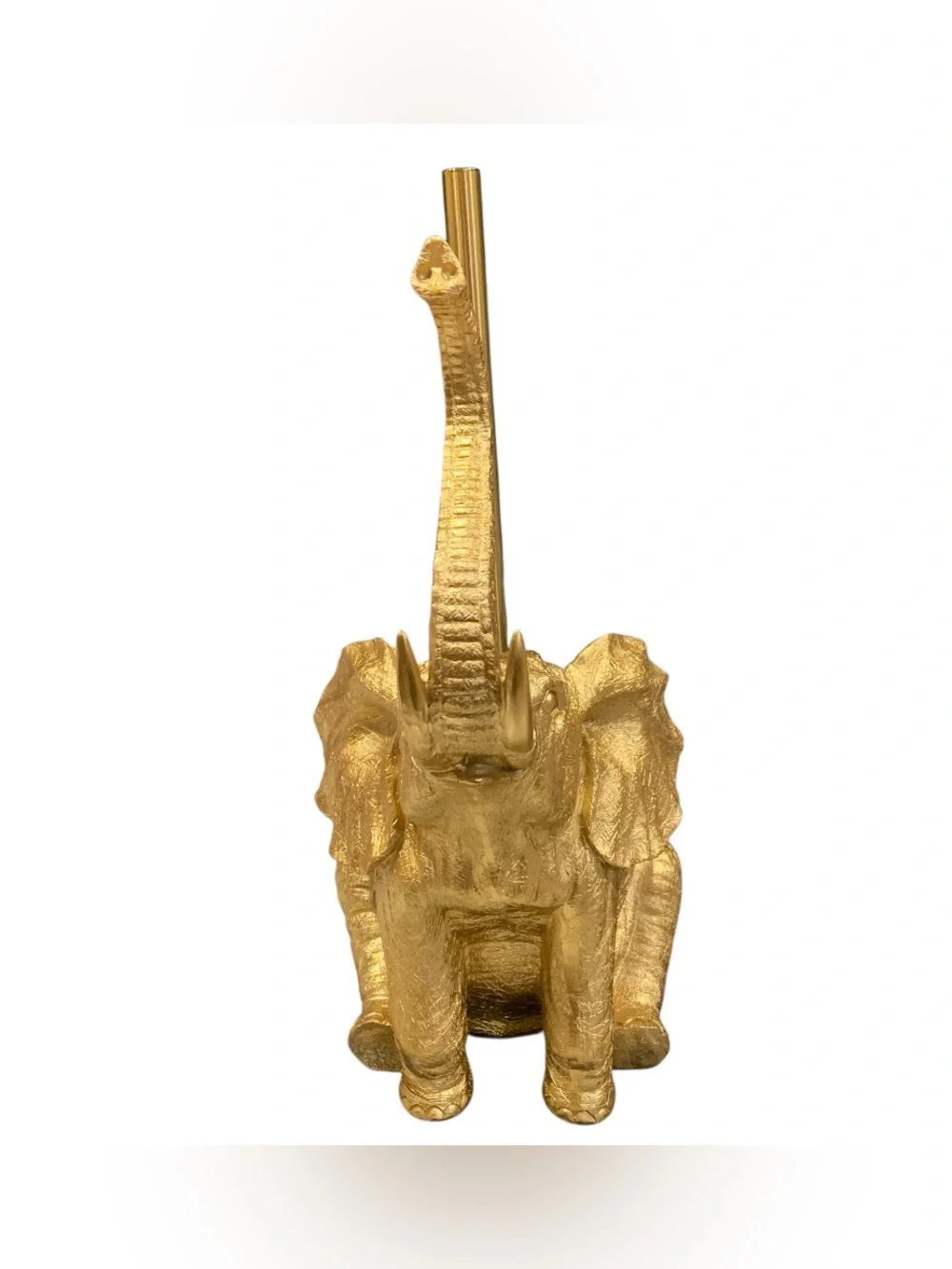 Gold-Tone Elephant  Figure - Trunk Up - Safari Toilet Brush Holder